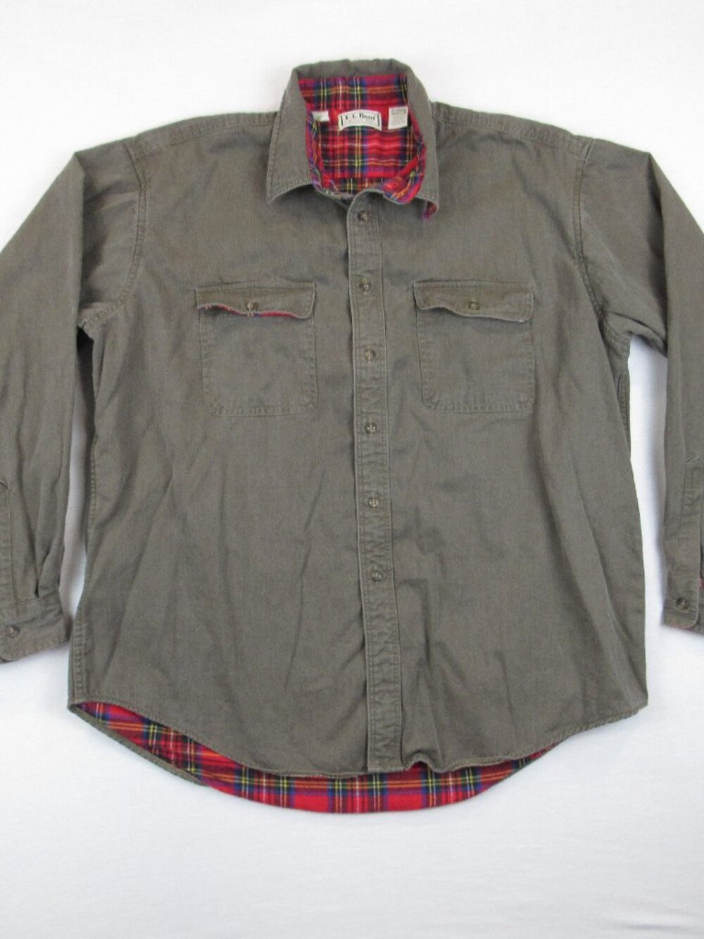 VTG LL Bean Men's Size XL Shirt Brown Red Flannel Plaid Lined 100% Cotton